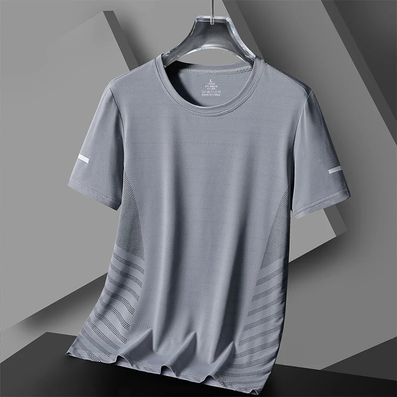 T-Shirt Course Soie Glacée Réfléchissant — Séchage Rapide Fitness Sport 5XL
