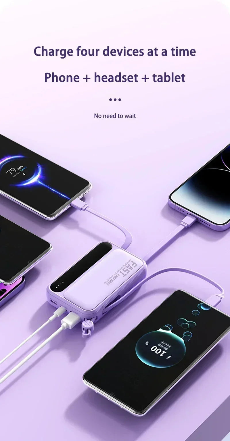 Banque d'alimentation VIVO 500000mAh, grande capacité, charge ultra-rapide, batterie externe portable, 4 câbles intégrés pour tous les téléphones