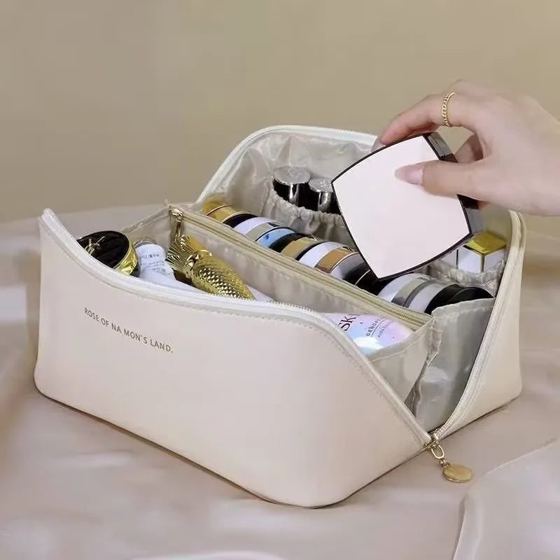 HOMEFISH Luxury Makeup Organizer for Women, Toiletry Bag, Cosmetic Storage Bag, Travel Pouch, Zippered Makeup Case, Ladies Box