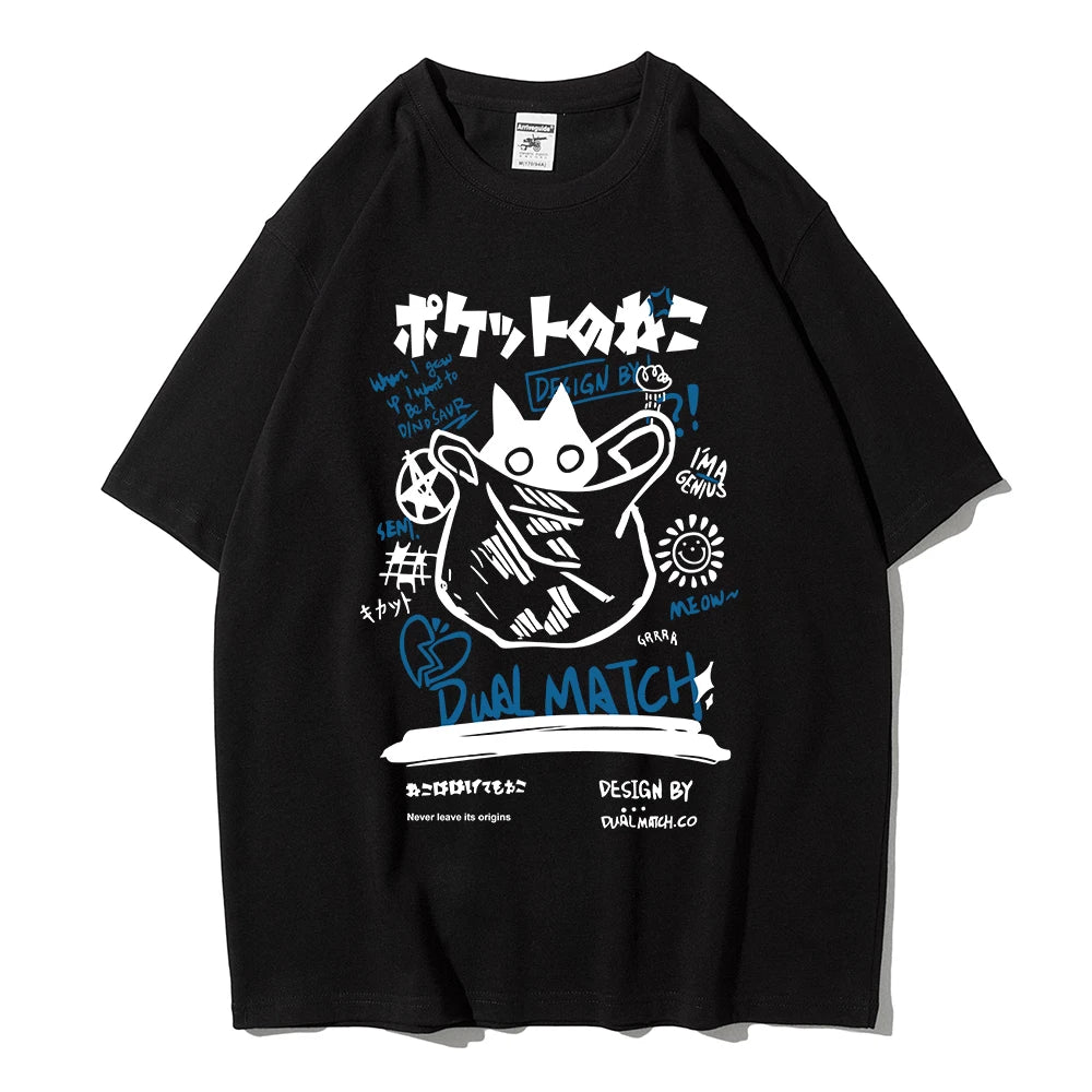 Hombres Mujeres Camisetas de Dibujos Animados 2024 Verano Harajuku Kawaii Gato Impreso Manga Corta Camisetas Pareja Streetwear Ropa Suelta Tops Y2K