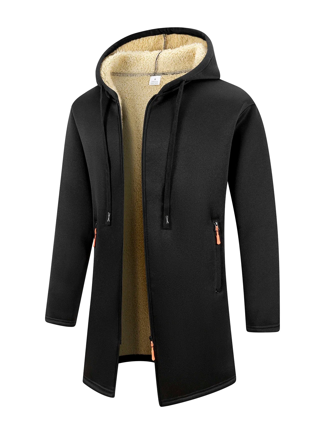 Abrigo largo cálido de invierno para hombre, chaqueta con cremallera, cortavientos de lana gruesa, abrigo informal cortavientos, chaqueta con capucha de color de contraste