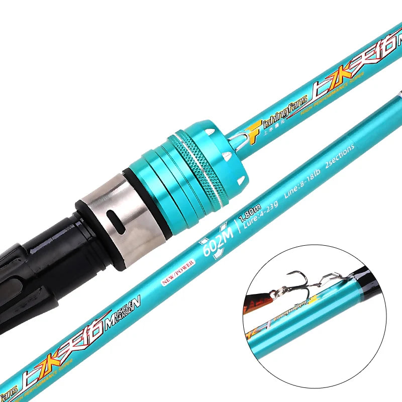 1.65m 1.8m 2.1m 2.4m haute teneur en carbone moulé moyen lourd M MH DOUBLE pointe basse coup mer eau douce tige de pêche
