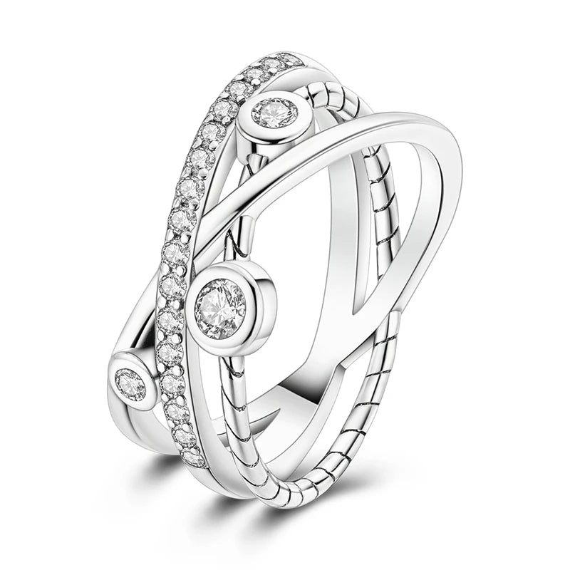 925 Sterling Silver Rings, Intertwined Line, Zircon Geometric Coiled Rings, Romantic Engagement, Wedding, Valentine's Day, Fine Jewelry, Gift