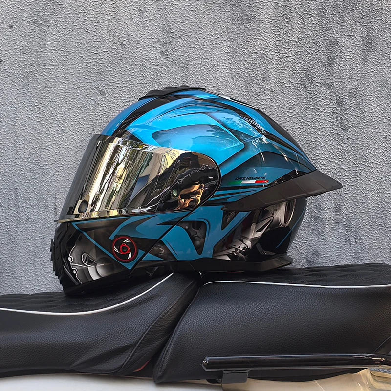 Casque de moto intégral ORZ-B08A, motif Mecha brillant, casque de course, casque de sécurité certifié DOT de Style italien avec Vi teinté