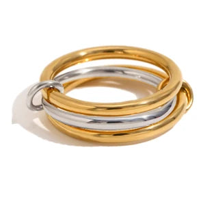 Une Niche bague de bijoux en cuivre bicolore à quatre anneaux, hypoallergénique, Style Ins, artefact empilable, adapté aux bijoux pour jeunes femmes