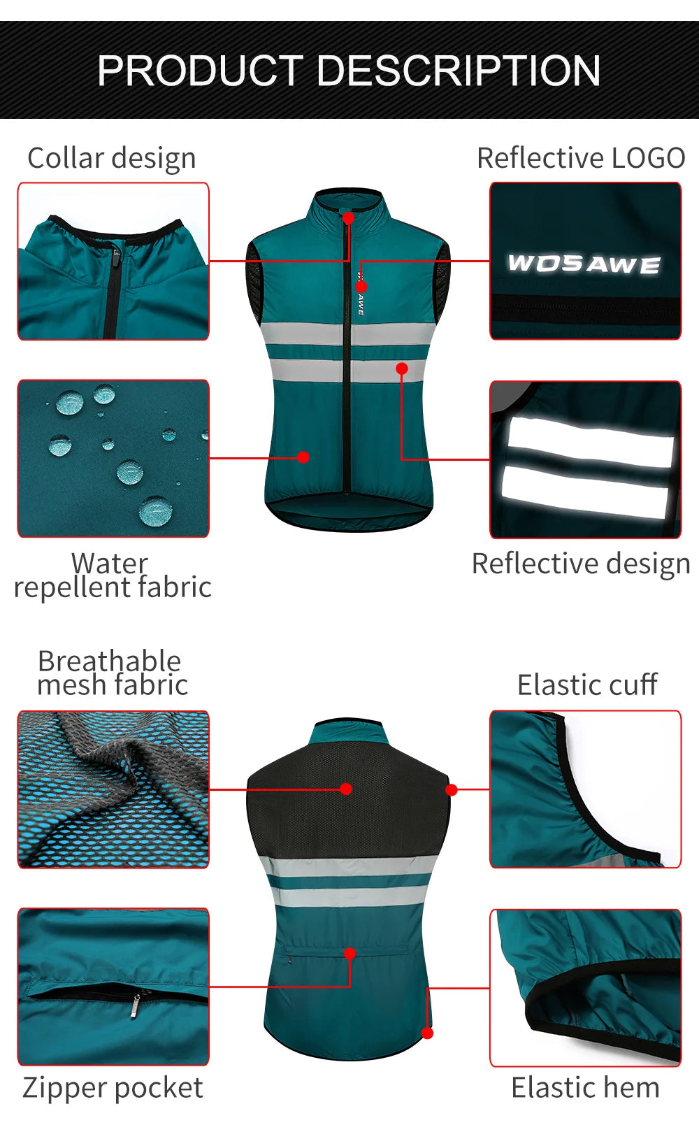 Gilet de cyclisme coupe-vent sans manches — automne, VTT, vélo, léger, respirant