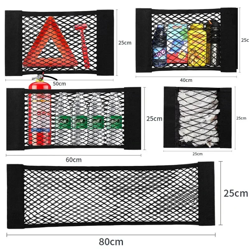 Red elástica para coche, mágica, artificial, autoadhesiva, universal, bolsa de almacenamiento para asiento trasero