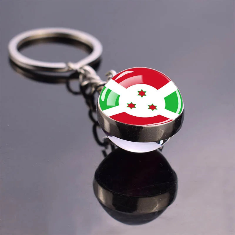 African Flag Keychain, Algeria, Somalia, Tunisia, Morocco, Egypt, National Flag, Double-sided Glass Ball Pendant, Gift