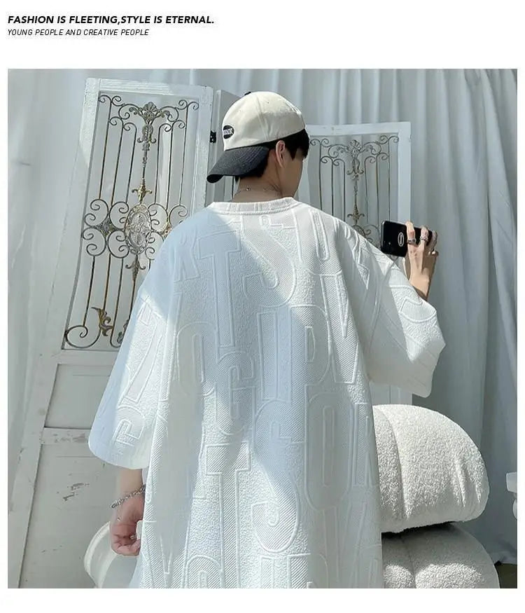 Ensemble d'été homme 2026 — T-shirt décontracté et short en tissu gaufré, survêtement uni ample