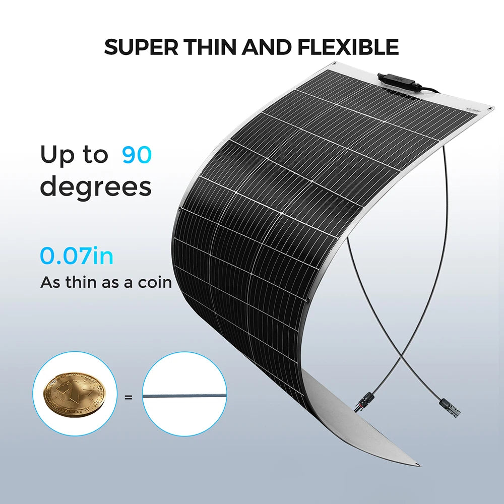 Panneau solaire souple 120W 12V monocristallin — semi-flexible, camping-car, van, bateaux, surfaces inégales