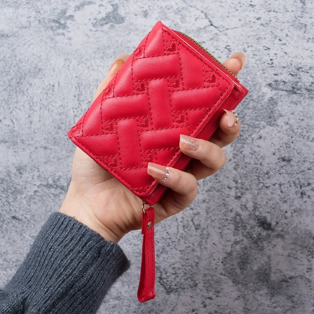 Billetera corta bordada Love Zero para mujer, con cremallera, bolso tarjetero de gran capacidad, versátil, moda sencilla
