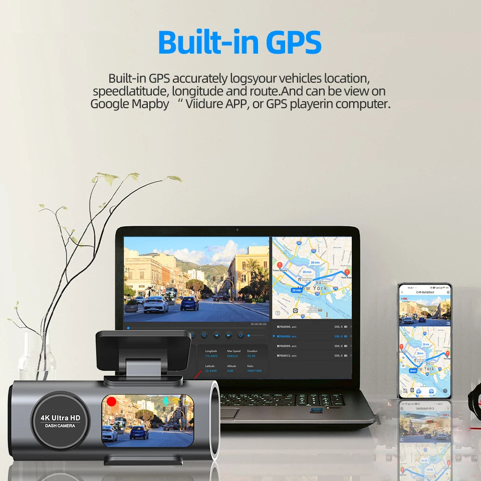 4K Dash Cam GPS WIFI APP 24H Night Vision Optional Mini Rear Lens Car Dashcam DVR Video Recorder Car Camera Black Box