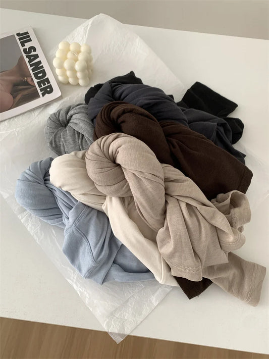 T-Shirt Laine Soie Manches Longues Femme — Fin Doux Couleur Unie Printemps Été