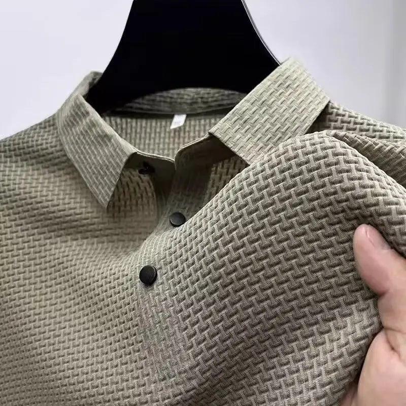 Summer New Men's Lapel Hollow Short-sleeved Polo T-Shirt Ice Silk Breathable Business Fashion Male T-Shirt Brand Clothing