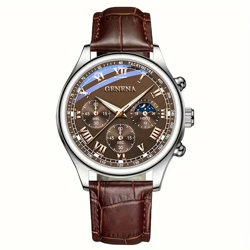 Montre Affaires Cuir Cadran Rond Quartz — Analogique Homme Sans Boîte