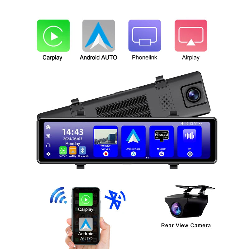 Dashcam Rétroviseur 4K — Carplay Sans Fil Android Enregistrement 24H Stationnement
