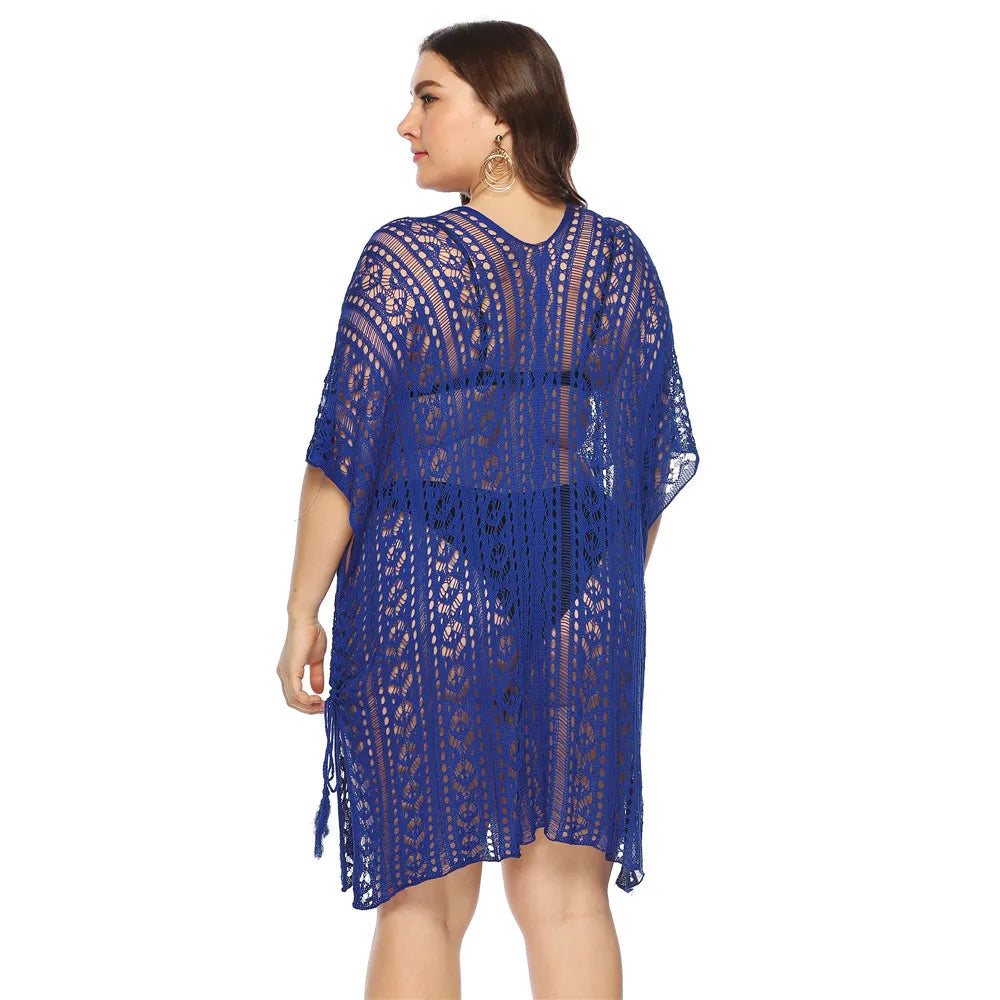 Grande taille Robe De Plage tunique maille unie Bikini couvrir maillot De Bain vêtements De Plage amples maillots De Bain pour les femmes Robe Robe De Plage