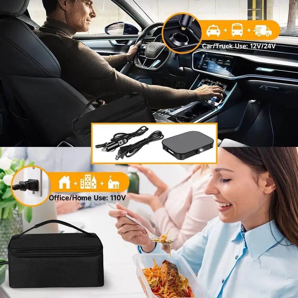 Four portable Réchauffeur de nourriture réglable 100W, 12V/24V/110V Boîte à lunch électrique pour adultes, Micro-ondes personnel pour réchauffer