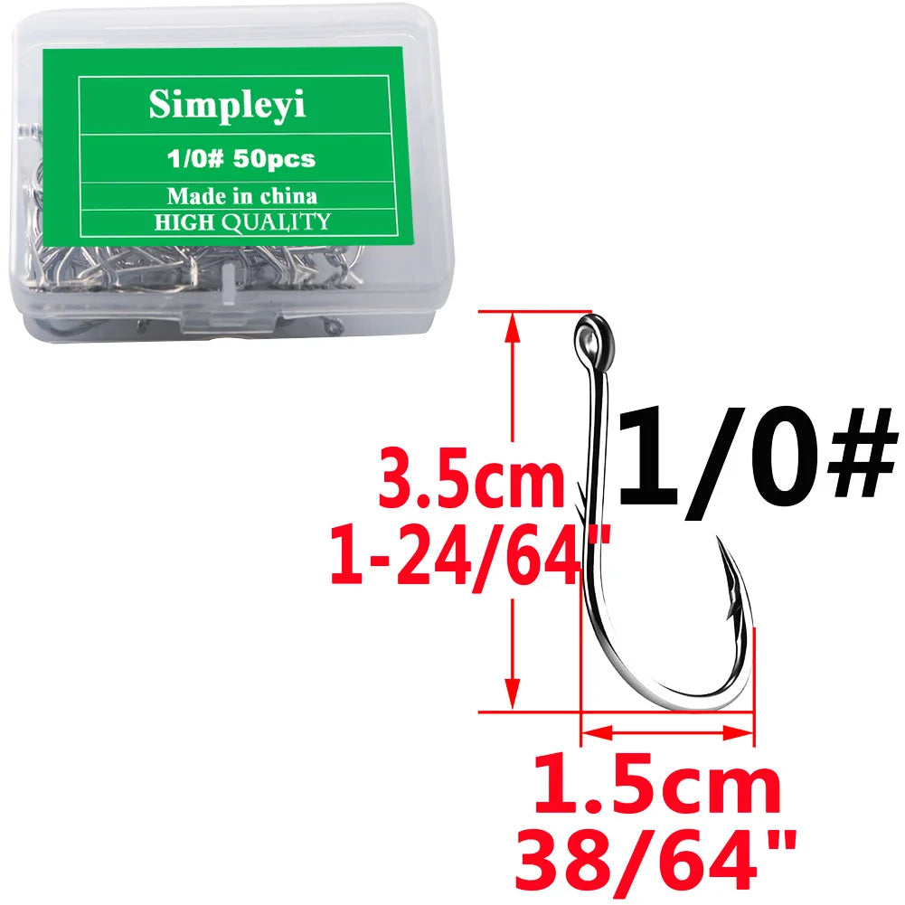 High carbon steel barbed fishing hooks, single circle hook set, sea worm, carp, fly fishing accessories, fish hook, 50 pieces per box