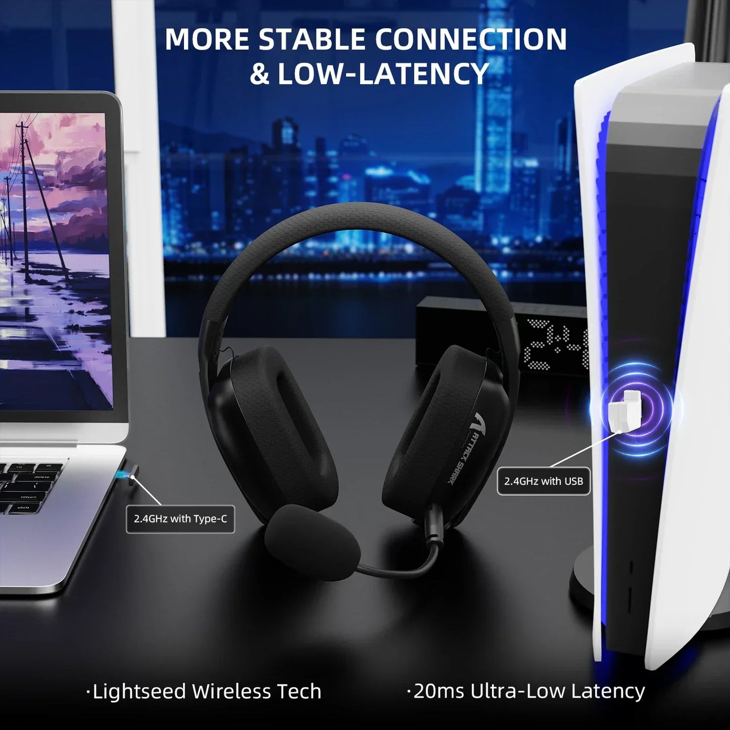ATTACK SHARK L80PRO Auriculares inalámbricos para juegos 2.4G/BT/con cable ultraligeros de 40mm con controladores de baja latencia para PC PS5 Switch Xbox