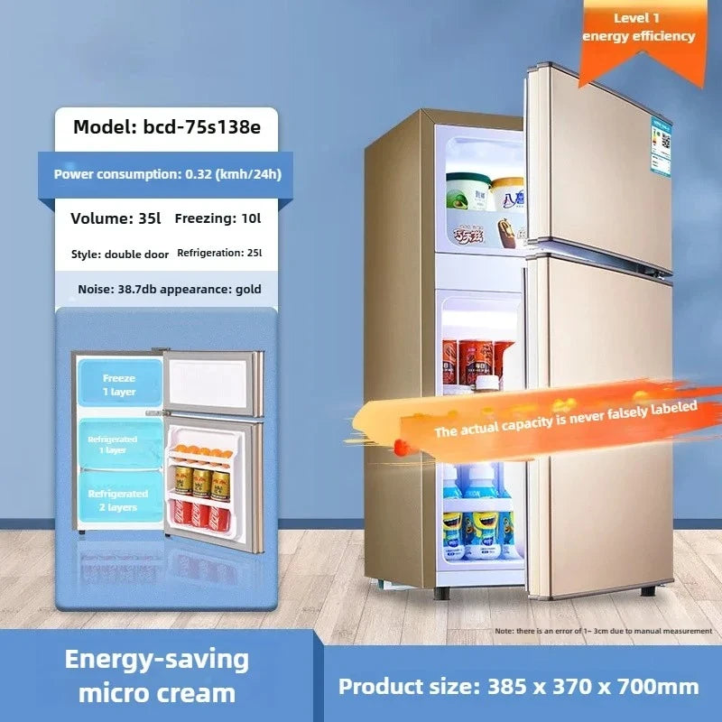 Refrigerador de doble puerta para apartamento de alquiler, pequeño refrigerador doméstico con congeladores profundos, refrigerador de bajo consumo de nivel uno