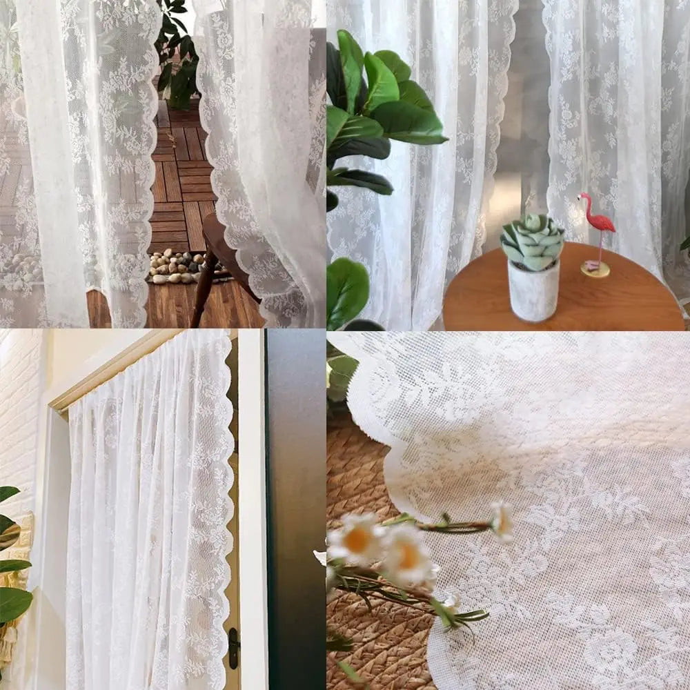Rideaux transparents en dentelle brodée de fleurs blanches, en Voile de fenêtre de poche pour salon, chambre à coucher, décor de scène de mariage