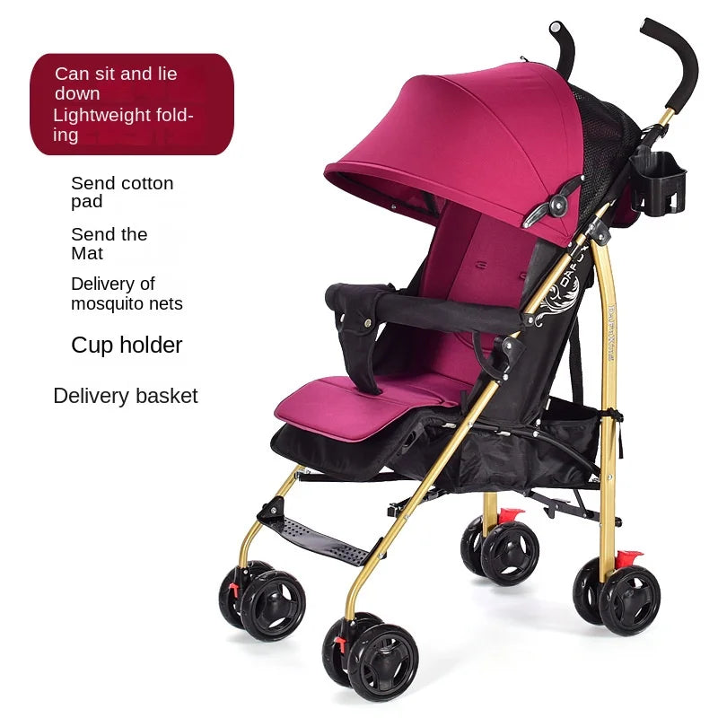 Cochecito de bebé CBX500 con asa dorada, se puede sentar y acostar, cochecito plegable ultraligero, cochecito de viaje y para exteriores