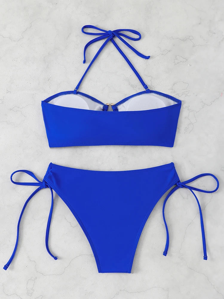 Maillot de bain bikini taille haute pour femme 2026, maillots de bain noués, maillots de bain femme, bandeau push-up, ensembles de bikinis, vêtements de plage brésiliens