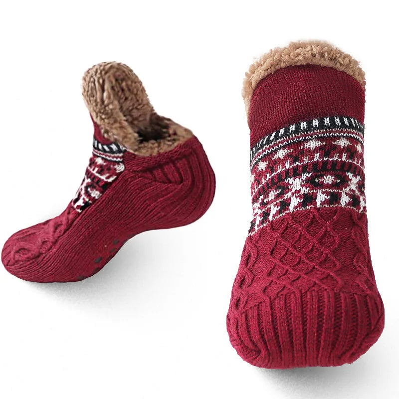 Calcetines antideslizantes para el suelo, súper cálidos, para mujeres y hombres, calcetines de nieve, alfombras para dormir, pantuflas, botas de terciopelo, ropa de casa
