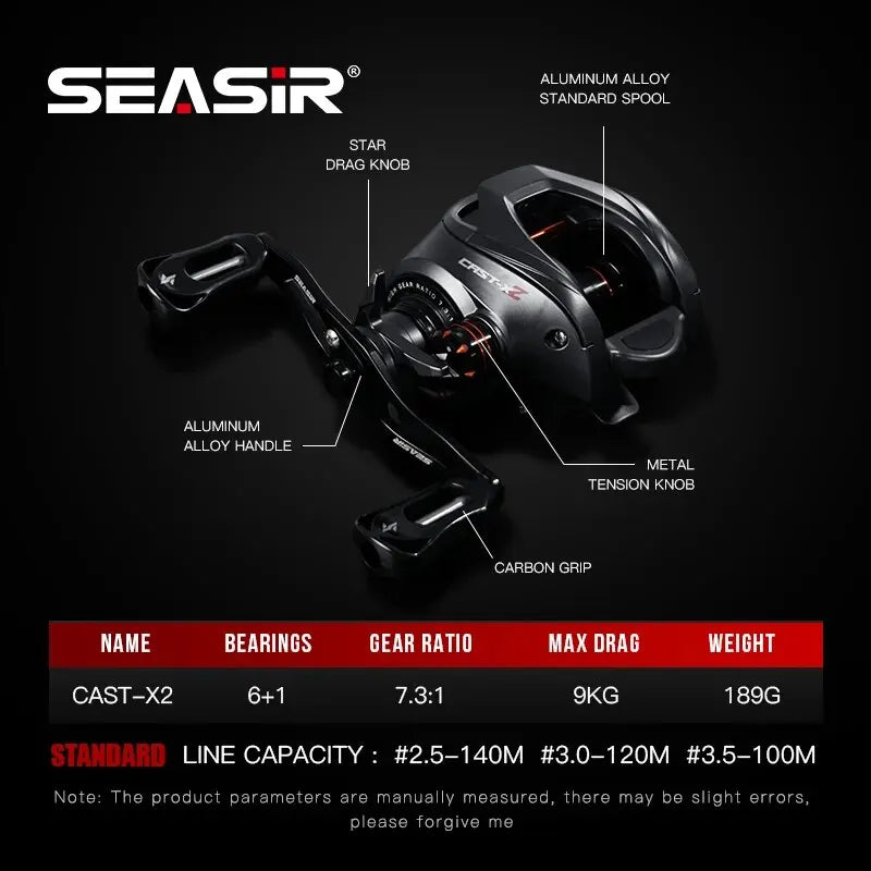 Moulinet Baitcasting SEASIR X2 — Roulement Céramique, Frein N52, 7.3:1