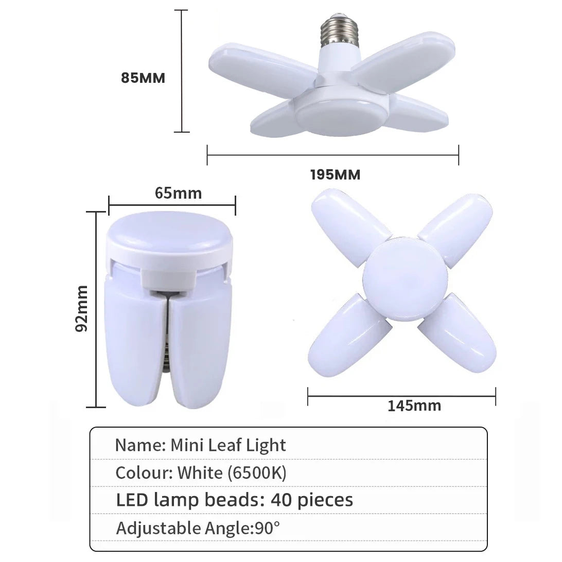 Ampoule LED pliable en forme d'éventail E27, déformation AC220V/110V pour plafonniers domestiques, entrepôt et Garage, feuille blanche 6500K