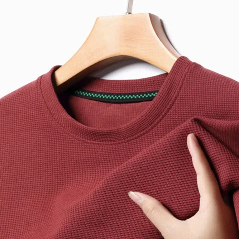 T-Shirt Gaufré Col Rond Homme — Nouveau Manches Courtes Été