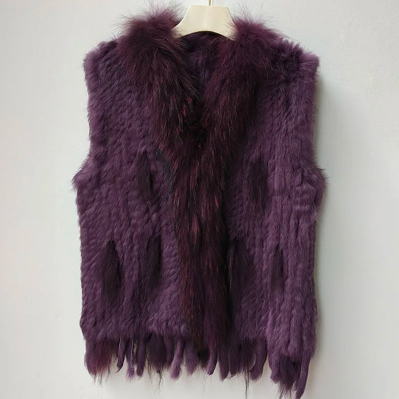 2025 automne tricoté réel lapin fourrure gilet femmes chaud hiver véritable fourrure Gilets femme casual véritable fourrure gilet