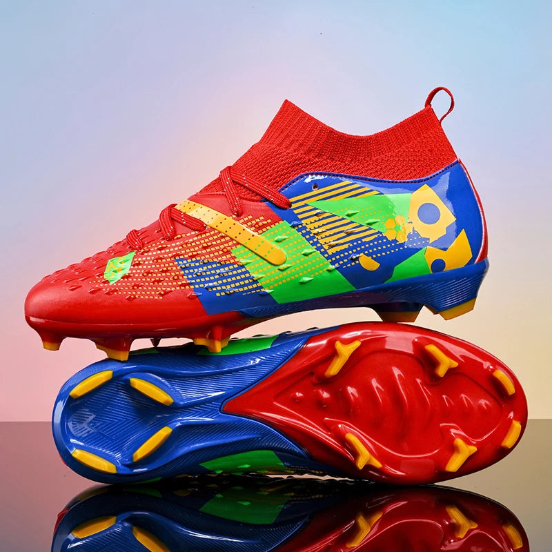 qztzx Chaussures de Football FG & Futsal Homme Cuir Verni Montantes — Ultra-légères, Professionnel EU 32–48