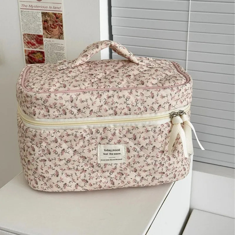 Trousse Toilette Vintage Florale Voyage — Organisateur Maquillage Grande Capacité