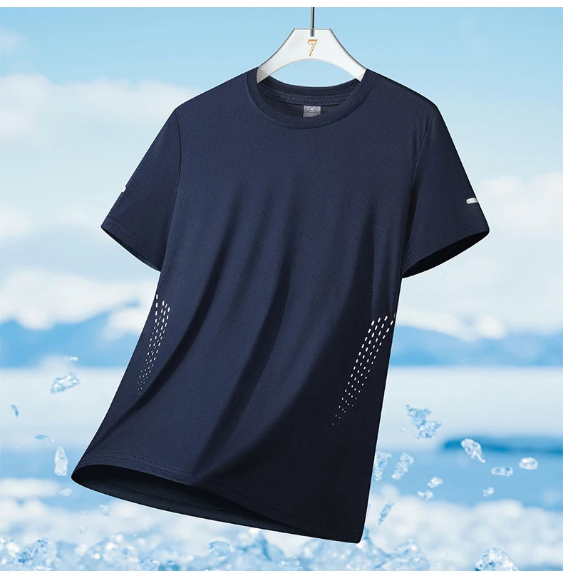 CHRLCK hommes course séchage rapide T-shirts respirant randonnée pêche T-shirts élasticité douce Sports de plein air chemise courte été