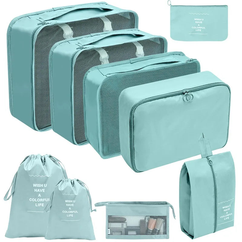 7/8/9/10 Piece Set Travel Organizer Storage Bags Suitcase Packing Cubes Set Portable Cases Luggage Clothing Shoe Tidy Folding Pouch