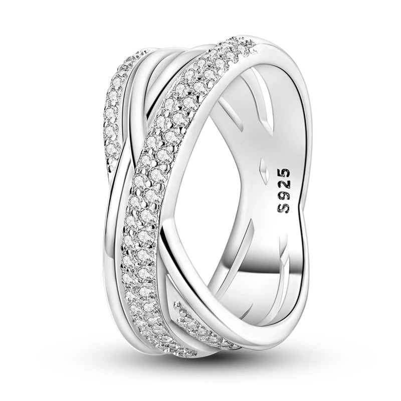 925 Sterling Silver Rings, Intertwined Line, Zircon Geometric Coiled Rings, Romantic Engagement, Wedding, Valentine's Day, Fine Jewelry, Gift