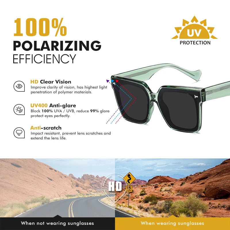 Lunettes de soleil carrées polarisées de qualité supérieure avec rivets en cristal épais pour femmes, lunettes de conduite élégantes surdimensionnées pour hommes, lunette de soleil femme