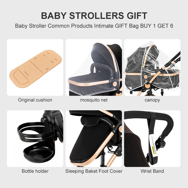 Poussette Bébé Châssis Aviation Roues 360° — Dossier Réglable Coussin Amovible Panier