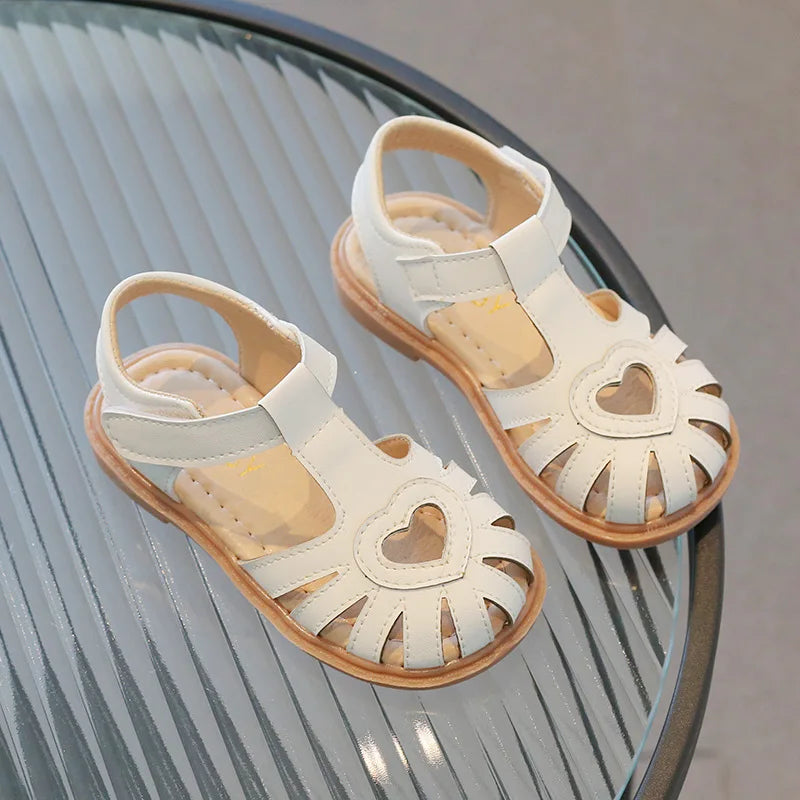 Girls Cute Barefoot Flat Leather Summer Sandals Kids Party Dress Shoes Toddler Children Love Soft Bottom