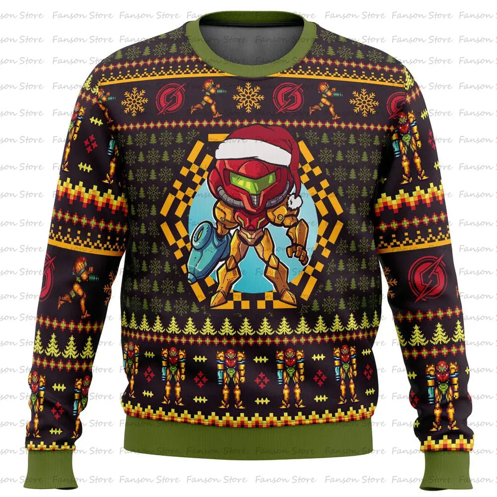 Sudadera con capucha de dibujos animados de Samus Metroid para hombre y mujer, sudadera de anime para pareja, moda teñida Velle