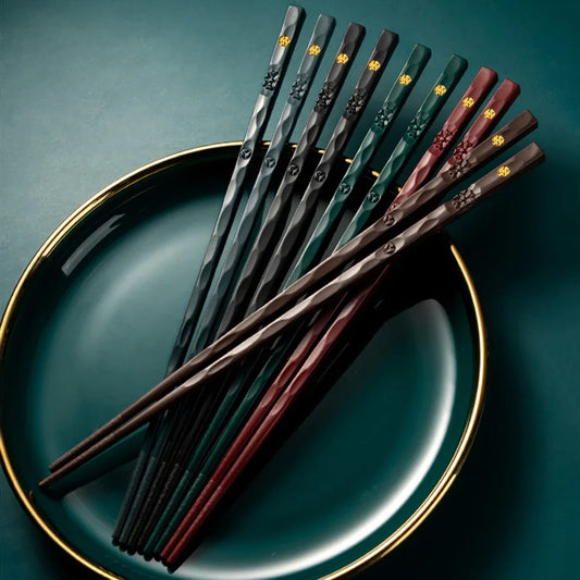 Baguettes chinoises réutilisables, 5 pièces, bâtons de Sushi alimentaires en alliage antidérapant, lavables au lave-vaisselle, baguettes de qualité alimentaire en forme de bambou