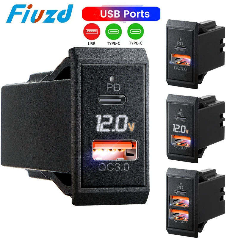 Affichage de tension LED à charge rapide pour camion 12V/24V moto RV bateau marin QC PD 3.0 chargeur de voiture chargeur de téléphone portable automatique