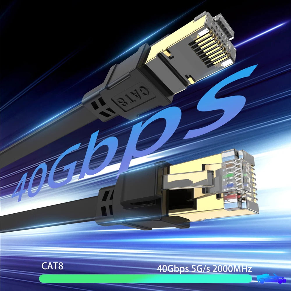 Câble Ethernet CAT 8 40Gbps 2000MHz CAT8 RJ45 réseau Lan cordon de raccordement plat 10m 15m 20m 30m 50 pieds 100 pieds pour routeur Modem PS 5/4