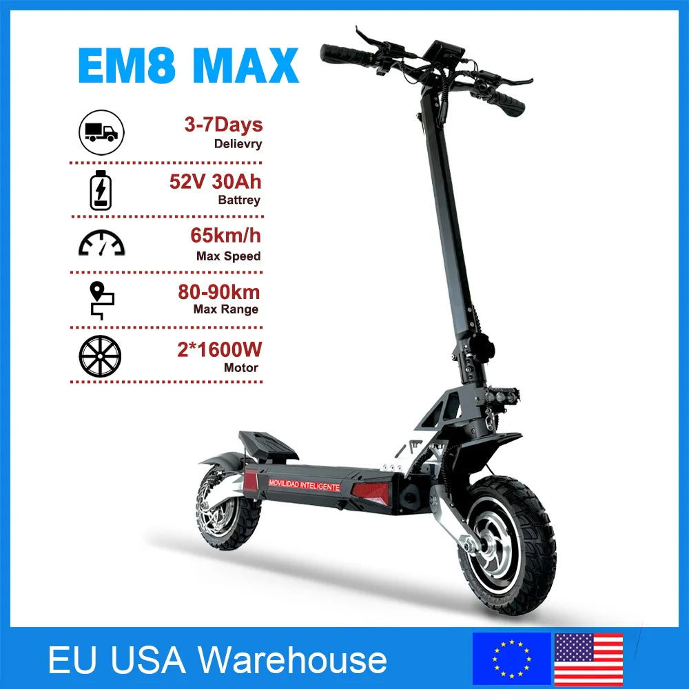 Adult All-Terrain Aluminum Alloy Scooter, Foldable Electric Scooter with Dual Suspension, 52V, 30ah, EU/US/UK Warehouse