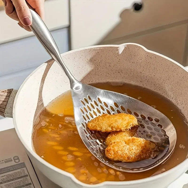 Grande cuillère d'écumoire de passoire en acier inoxydable Durable, cuillère de passoire de nourriture robuste pour frire et cuisine, ustensiles de cuisine 1 pièce