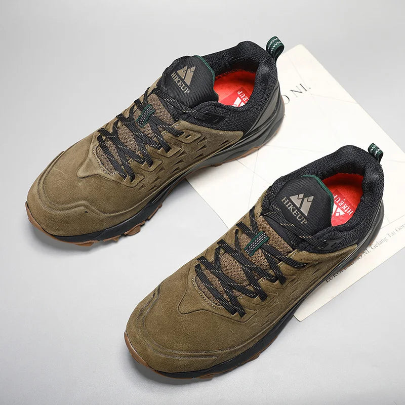 HIKEUP chaussures de randonnée pour hommes Sports de plein air Camping chasse marche chaussure daim cuir véritable respirant Sneaker antidérapant