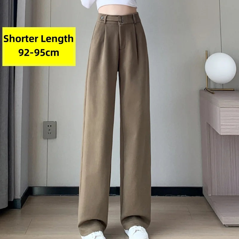 Seoul Autumn/Winter Thickened Wool Casual Loose Full Length Trousers 2025 New Button High Waist Chic Wide Leg Pants Women