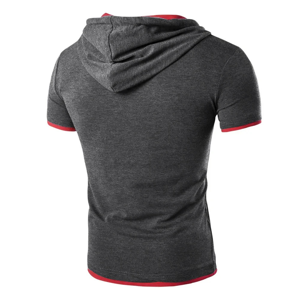 T-shirt homme 2026 été slim fitness — capuche, manches courtes, sportswear, 3XL